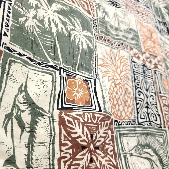 AFTCO Bluewater Hawaiian Shirt Polynesian Fishing Palm Trees Made USA Men Large - Picture 12 of 12